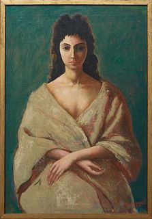 Gladys Rockmore Davis (1901-1967, New York), "Esther," 20th c., oil on canvas, signed lower right, signed and titled en verso, presented in a wood fra