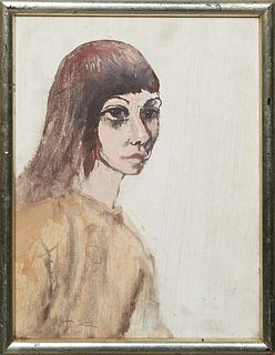 Noel Rockmore (1928-1995, New Orleans), "Woman in Beige," 1965, acrylic on board, signed and dated lower right, with E. L. Borenstein Collection paper