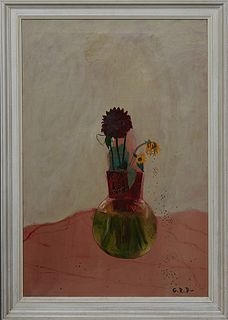 Gladys Rockmore Davis (1901-1967, New York/Canada), "Flowers in Glass," 20th c., oil on canvas, initialed "G.R.D" lower right, titled en verso, presen