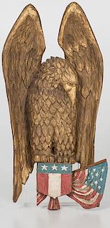 Carved and Gilded Eagle with Flag and Shield 
