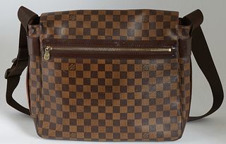 Louis Vuitton Brown Damier Ebene Coated Canvas Bastille Shoulder Bag, the exterior with golden brass hardware and back zip pouch compartment, the larg
