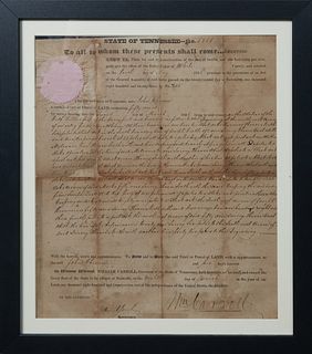William Carroll, State of Tennessee Act of Sale, for the sale of fifty acres, signed by the Governor himself, dated Match 8, 1827, presented in an ebo