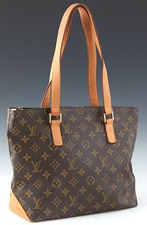 Louis Vuitton Cabas Piano Shoulder Bag, in a brown monogram coated canvas, with vachetta leather accents and golden brass hardware, opening to a light