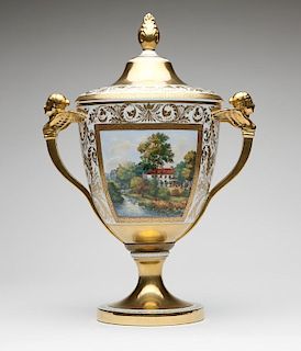 A Dresden hand-painted porcelain lidded compote