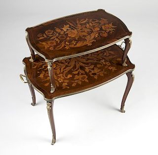 Louis XV-style two-tiered marquetry pastry table