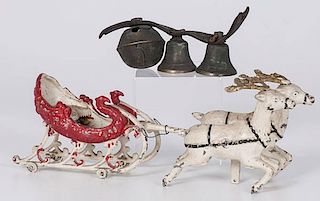 Cast Iron Toy Sleigh and Reindeer Plus 