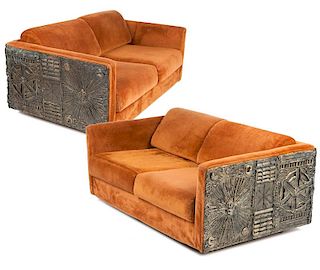 A pair of Adrian Pearsall brutalist loveseats