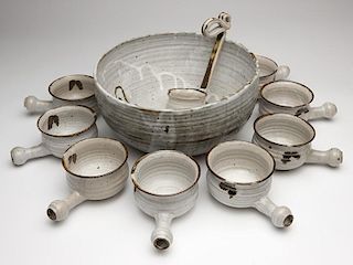 A studio stoneware pottery chili serving set