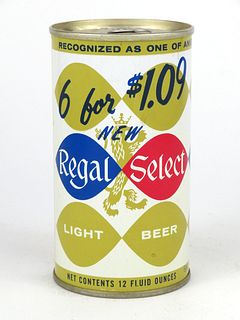 1967 NEW Regal Select Light Beer "6 for $1.09" 12oz Tab Top T113-39