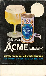 1962 Acme Beer 11x18 inch Cardboard Sign