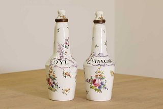 A pair of English enamel condiment bottles,