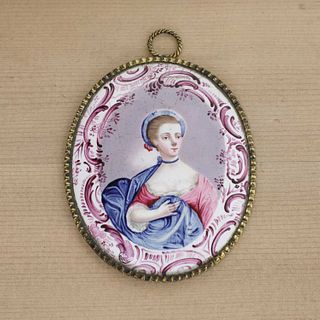 An English enamel miniature portrait medallion,