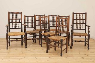 A matched set of eight spindle back dining chairs,