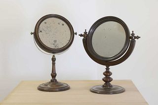 A fruitwood convex shaving mirror,