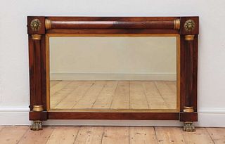 A Regency rosewood and parcel-gilt overmantel mirror,