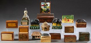 Group of Seventeen Religious Collection Boxes, 19th and early 20th c., made of wood and papier mache, many from the Methodist church, intended for var