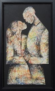 Albert T. Cooper III (1972-, Los Angeles/New Orleans), "Couple Holding Hands," 2002, mixed media on paper, signed and dated lower right, presented in 