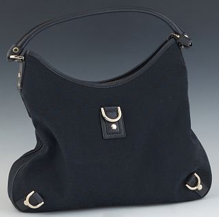 Gucci Abbey Hobo 3 D-Ring Shoulder Bag, in a black monogram canvas, with black leather accents and golden brass hardware, accompanied with a Gucci dus