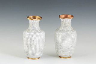 Diminutive Pair of Chinese Cloisonne Baluster Vases, late 19th c., with everted rims, the sides with intricate scale decoration, H.- 6 1/2 in., Dia.- 