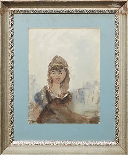 Nestor Fruge (1916-2012, Louisiana), "Creole Woman," 20th c., watercolor on paper, signed upper right, with E. L. Borenstein Collection paperwork atta