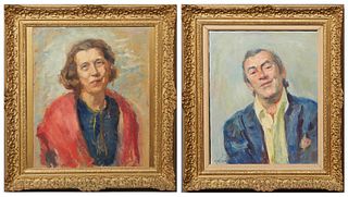 Charles Whitfield Richards (1906-1992, New Orleans), portraits of "Dorothy Dillion" and "William 'Billy' Dillon," 20th c., oil on canvas, signed upper