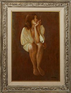 Wade Reynolds (1929-2011, California), "Nude with Cigarette," c. 1965, oil on canvas, signed and dated lower right, also signed and titled verso, pres