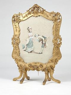 A French giltwood hand-painted fire screen