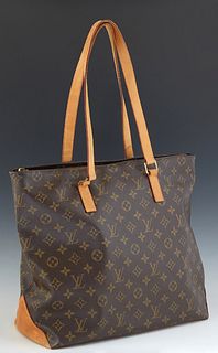 Louis Vuitton Cabas Piano Shoulder Bag, in brown monogram coated canvas with golden brass hardware and vachetta leather handles, opening to a brown ca