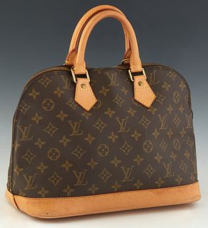 Louis Vuitton Alma PM Handbag, in brown monogram coated canvas with vachetta handles and golden brass hardware, opening to a dark brown canvas lined i
