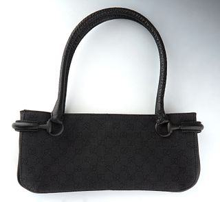 Gucci Vintage Long Handles Tote Bag, in black monogram canvas with black leather accents and ruthenium hardware, opening to a black canvas lined inter