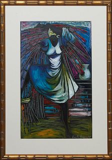 Kenneth Humphrey (Mississippi), "African American Woman Carrying Sugar Cane," 2004, acrylic and charcoal on paper, signed and dated lower right, prese