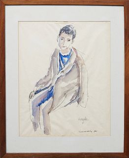 Xavier de Callatay (1932-1999, Belgium/New Orleans), "Angelo," c. 1960, watercolor on paper, signed, titled and dated lower right, presented in a wood
