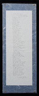 Malaika Favorite (1949-, Louisiana), "The River Flows Through Us," October 9, 1995, handwritten poem, ink on paper, titled signed and dated, mounted i