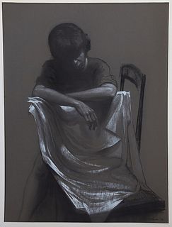 Francisco McBride (20th c., Louisiana), "Portrait of a Seated Woman," 1964, charcoal on paper board, signed and dated lower right, presented in a whit