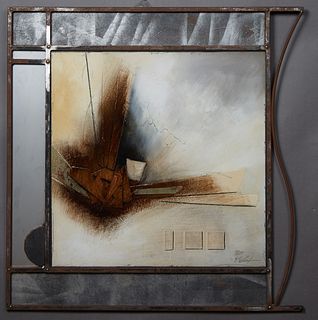 B. Emanof, "Abstract," 20th c., mixed media, signed indistinctly lower right, H.- 33 1/2 in., W.- 32 3/4 in.