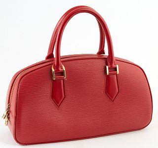 Louis Vuitton Red Epi Leather Jasmin Handbag, with golden brass hardware, opening to a red suede interior with small pocket, H.- 7 in., W.- 12 3/4 in.