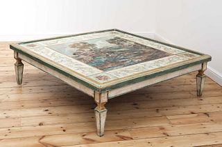 A large Continental painted wood coffee table,