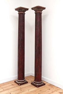 A pair of imitation rouge marble painted pine Tuscan columns,