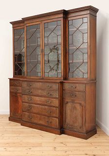 A George III mahogany secretaire breakfront bookcase,