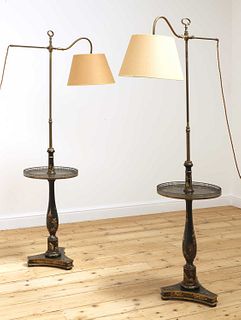 A pair of black-lacquered reading lamp standards
