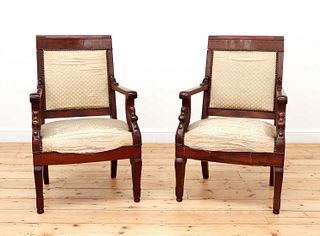 A pair of French Louis Philippe mahogany armchairs,
