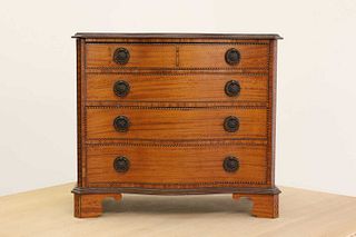 A George III-style inlaid satinwood miniature chest of drawers,