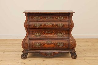 A Dutch marquetry bomb? chest,