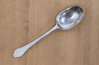 A Queen Anne Scottish silver dog nose table or soup spoon,