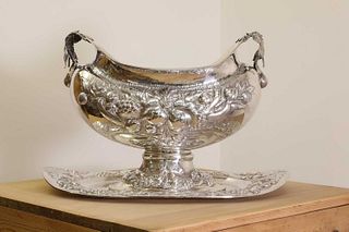 A large Italian 800 grade silver twin-handled punch bowl,