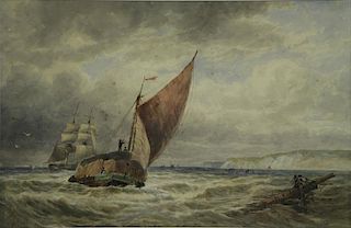 HARDY, Thomas. Watercolor. Ships on Rough Seas.