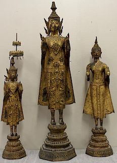 Lot of 3 Gilt Metal South East Asian Bodhisattvas.