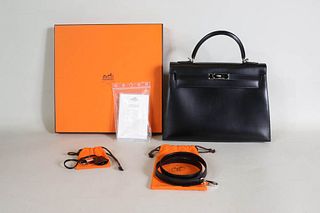 Hermes 32cm Black Leather Kelly Bag
