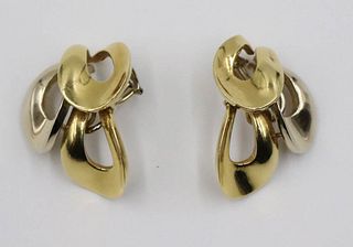 Pair 18K Yellow and White Gold Three Link Earrings