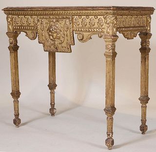 Neoclassical Giltwood Onyx Top Console